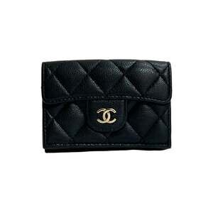 CHANEL Black Caviar Leather Logo Wallet